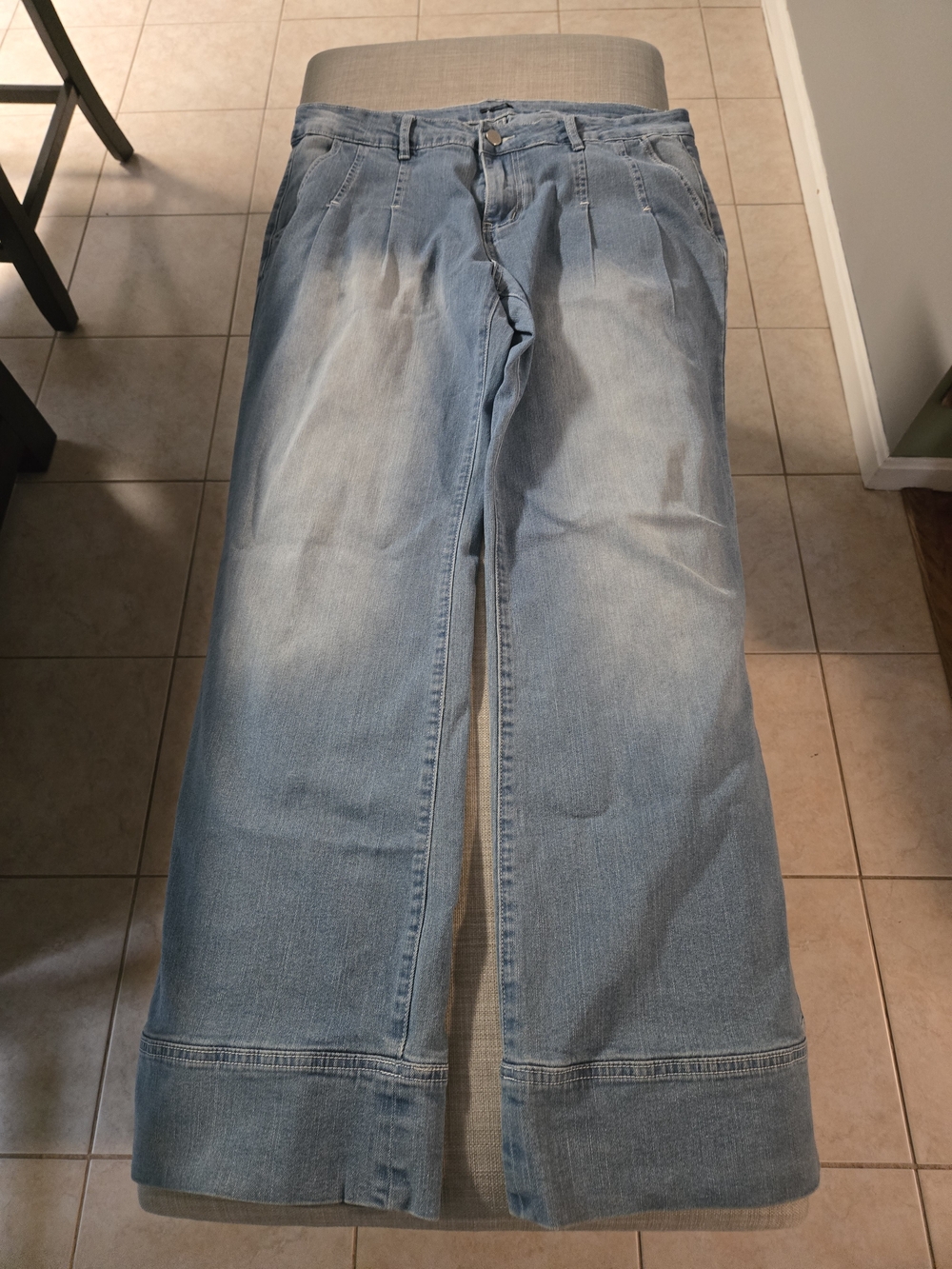 Light Blue Wide Leg Denim Pants - Women